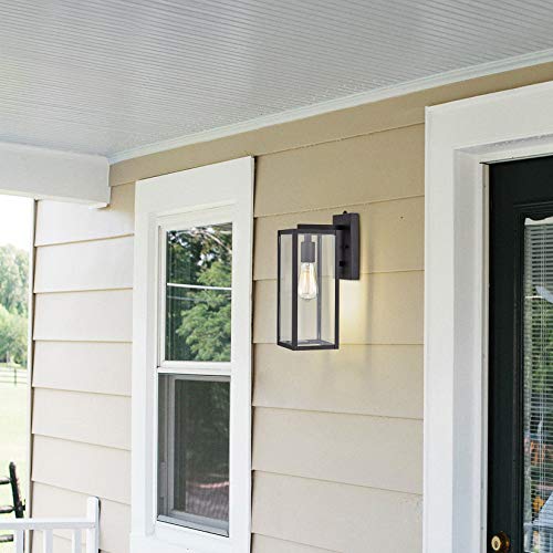 Image of MICSIU Dusk to Dawn Slim 5 inch W Black 14.5 inch H Outdoor Wall Sconce Farmhouse | 2-Pack Weatherproof Exterior Wall Lantern with Clear Glass, Rustic Outside Porch Lights for House Garage Entryway