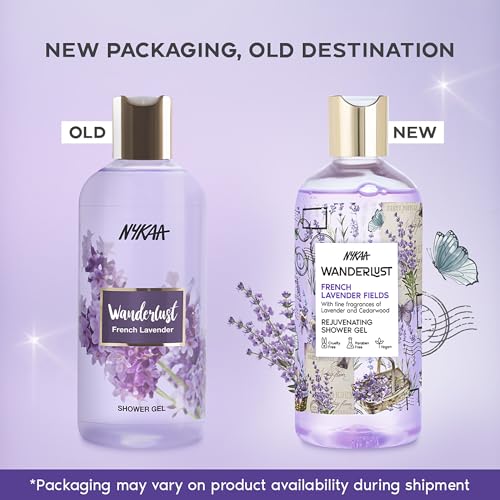 Image of Nykaa Wanderlust French Lavender Shower Gel | Gentle Cleanser I Lavender and Patchouli Perfume | Nourishes & Rejuvenates | Calming Relaxing | Enriched With hydrating Glycerin | Paraben-Free, Vegan | Suitable for All Skin | Lavender and Patchouli Perfume, Enriched With Hydrating Glycerin, Paraben-Free, Vegan, Suitable for All Skin