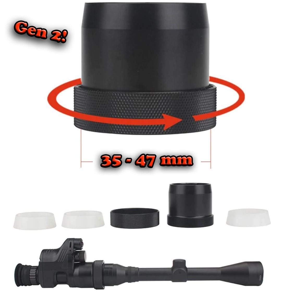 Universal Schnell-Adapter Gen2 für Fernglas/Zielfernrohr für Sytong HT-66 / Pard NV007 für 35-47 mm Ø mit Bajonett-Aufnahme QD