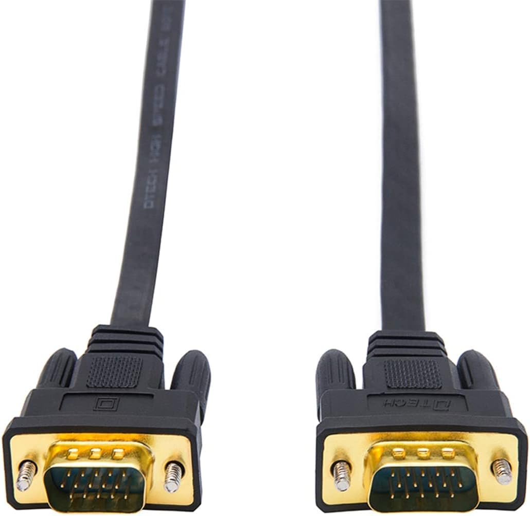 DTech 5M Ultra Thin Flat Type Computer Monitor VGA Cable Standard 15 Pin Male to Male Connector SVGA Wire 16 Feet - Black
