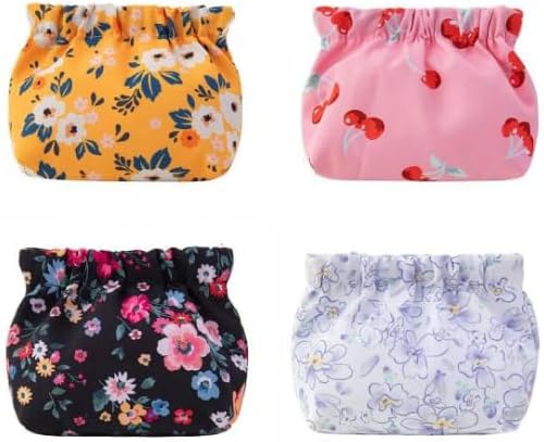 QIQVERT4 pcs Small Pouches for Women Self Closing Mini Makeup Pouch Cloth Coin Purse Pocket Cosmetic Bag Travel Organizer Lipstick Jewelry, Earphones, Mini Money Collection Wallet