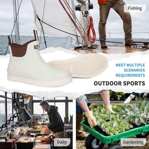 Image of Mens Deck Boots, Saltwater Fishing Booties Rubber Waterproof Ankle Rain Boots, High-performance Footwear Chelsea Boots for Gardening Fishing Boating Camping Sailing