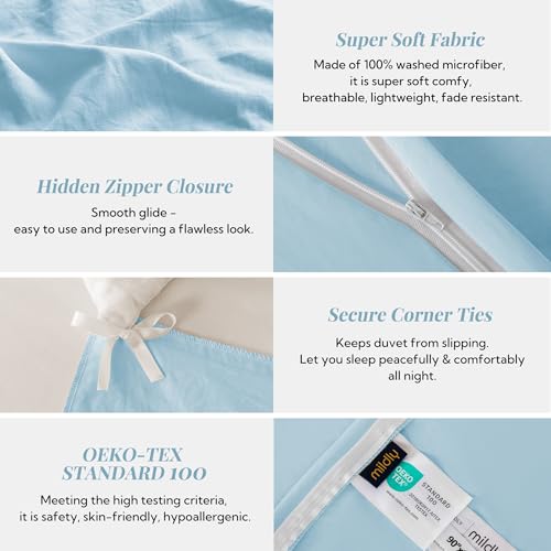 Image of MILDLY Duvet Cover Twin Ultra Soft Comforter Cover Set 2pcs, Cool Blue | Washed Microfiber Cotton-Like, Breathable Comfort, Hidden Zipper, Corner Ties, OEKO-TEX Certified, Fade Resistant