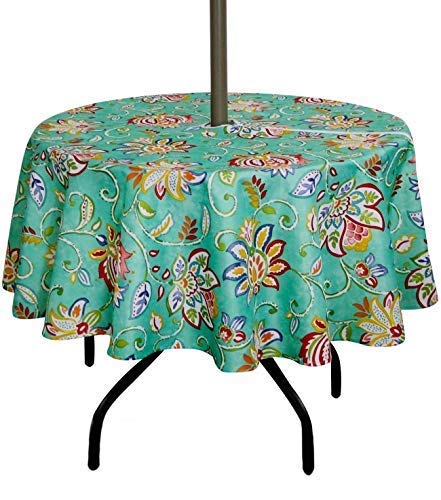 SUQ I OME Outdoor Tablecloth with Umbrella Hole and Zipper, Zippered Patio Table Cloths, Table Covers for Backyard Circula...