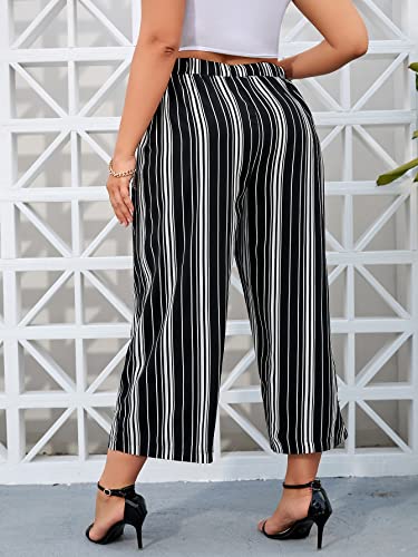 WDIRARA Women's Plus Size Striped Palazzo Pants High Waisted Wide Leg Cropped Trousers2
