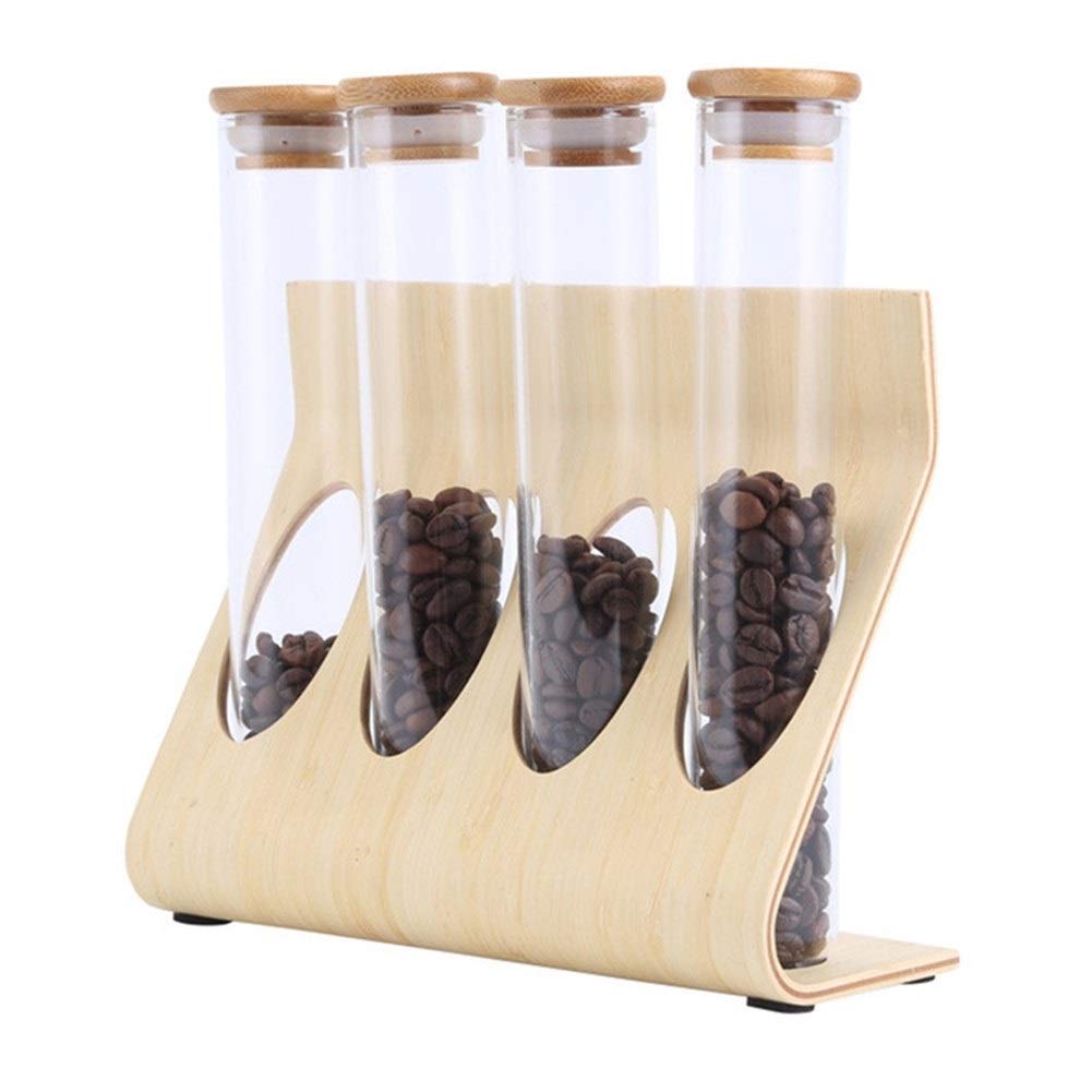 PYouo-tubos de ensayo grandes, En bastidor soporte del tubo de ensayo de vidrio, madera granos de café té de la exhibición, almacenamiento sellado ornamentos decorativos Cereales frasco , Materiales d