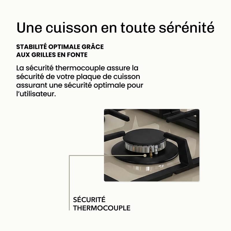 BELDEKO Plaque Gaz 2 Feux 5200W Beige Grilles Fonte - Marque Française