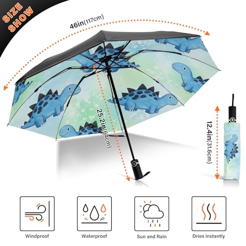 Parapluie portable bleu dinosaure automatique compact