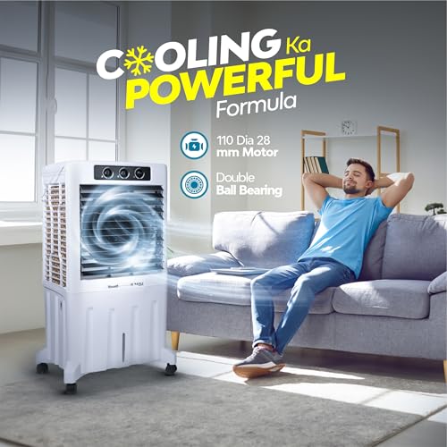 Image of SUMMERCOOL Rafale 95Ltr Desert Air Cooler with wheel for Home | High Speed Fan | 35ft Powerful Air Throw| Desert Cooler | Inverter Compatible | HoneyComb | Collapsible | 1 year warranty | White