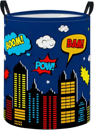 Image of Baby Laundry Basket Baby Nursery Hamper Kids Laundry Basket Toy Storage Bin for Boys Room Decor Gift Baskets for Bedroom Bathroom(Blue City)