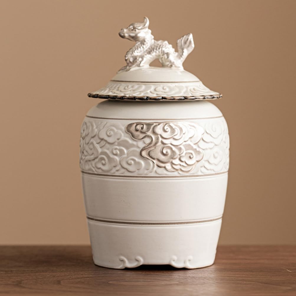 Ceramic Tea Jar Dragon Shape Storage Can with Lids Loose Tea Canister Spice Holder Jewlry Food Storage Jar for Home Kitchen Cosmetic Makeup