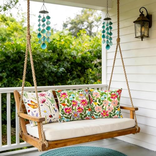 Aisybaklyn 2er Set Kissenbezüge 45x45 Kissenbezug Outdoor Kissen Wetterfest Dekokissen Wasserdicht Kissenhüllen Sofakissen Kissenhülle für Gartenbank Outdoorkissen Sommer Blumem Zierkissen Grün Kissen