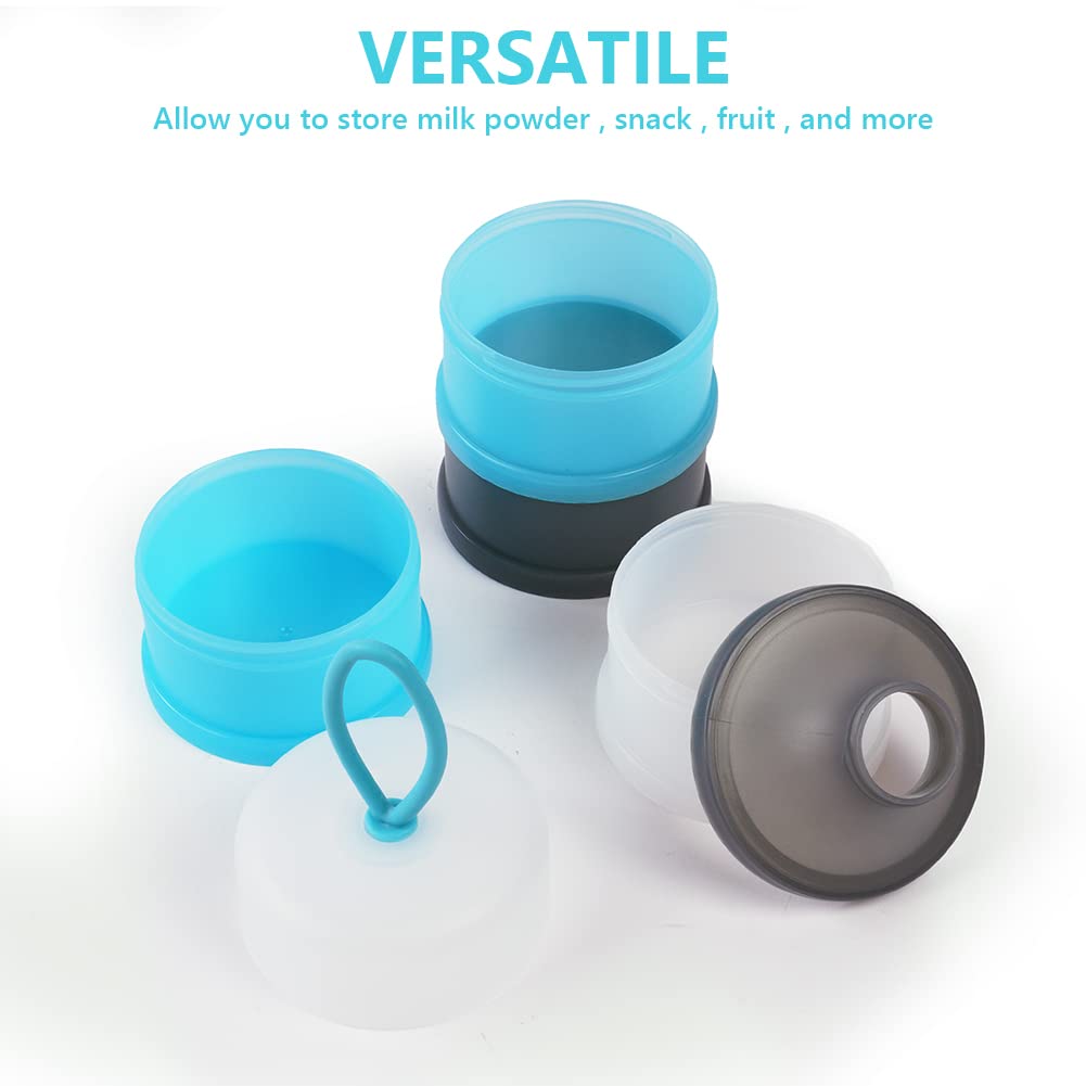 Vicloon Dosatore per Latte in Polvere, Dispenser di Latte in Polvere con 4 Scomparti, Impilabile Contenitore Spuntino e Dosalatte in in Polvere per Viaggio, Cereali, Frutta (Grigio, Blu)