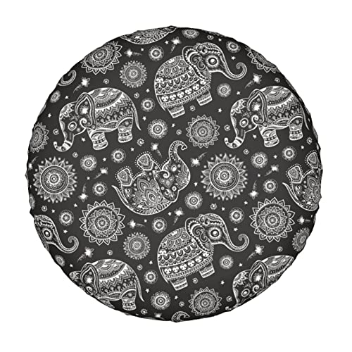 Image of Vintage Elephant Lotus Black Spare Tire Cover Dust-Proof Wheel Tire Cover Fit Trailer, RV, SUV and Many Vehicle 16 Inch