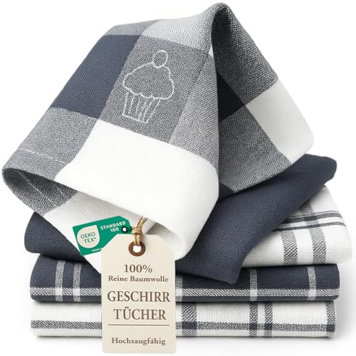 LivinEase Geschirrtücher - Küchentücher aus 100% Baumwolle - 5er-Pack Saugfähiges Set 70 x 50 cm, Grau