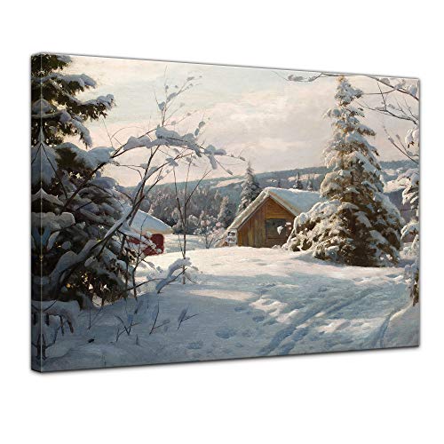 Tableau sur toile paysage d'hiver ensoleillé de 80 x 60 cm style ancien maître