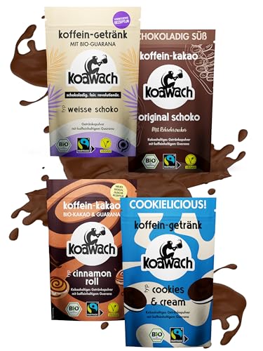 Winter-Set - Koffein Kakao mit Guarana in verschiedenen Geschmacksrichtungen - Winter Geschenkset Bio, Vegan, Fairtrade (4x100g)