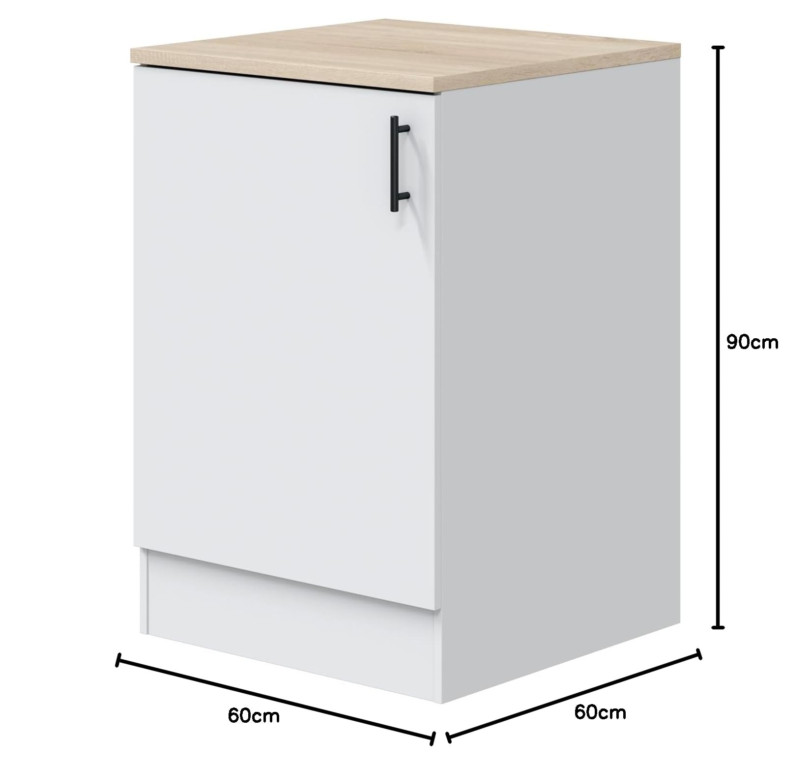 Mobelcenter, Mueble Bajo de Cocina de 60, Módulo 1 Puerta Reversible 1 Estante Regulable, Color Blanco Brillo y Roble Canadian, Medidas: Ancho: 60 cm x Fondo: 60 cm x Alto: 90 cm (1539)