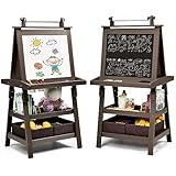 COSTWAY 3 in 1 Kinder Staffelei, Kindertafel doppelseitig, Whiteboard & Kreidetafel...
