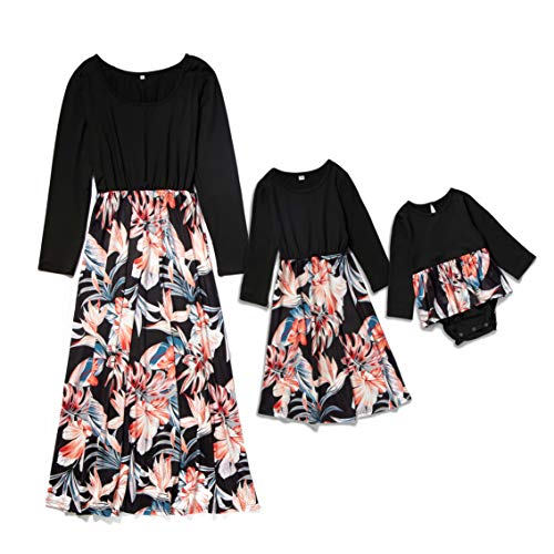 Mommy and me Matching Dresse Crew Neck Long Sleeve Floral Printed Girls Dress Family Matching Outfits…