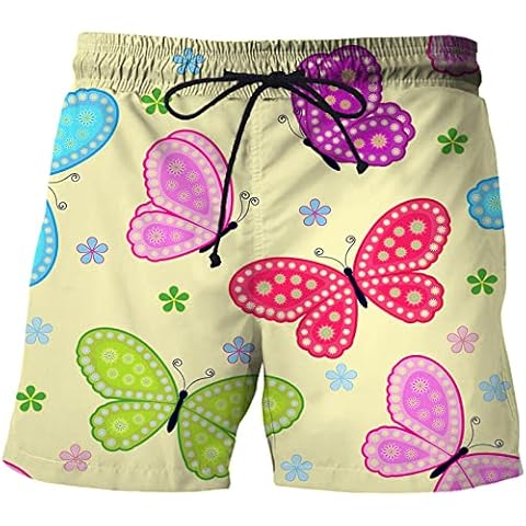 TTEDOYE Boys Swimming Trunks 3D Hawaiian Teenager Swim Shorts,Mens Beach Shorts Swim Trunk with Pockets, Mens Beach Shorts Quick Dry -Butterfly 6XL White Cover