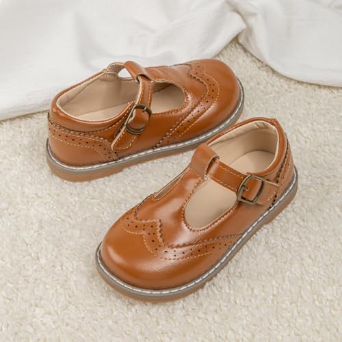 Image of Boy's Girl's Classic T-Strap Dress Shoes Wedding Party Church School Uniform Oxford for Toddler /Little Kid