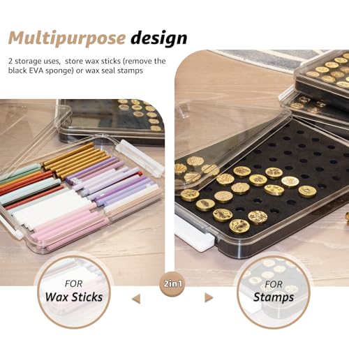 Image of Nuvretk 54 Slot Wax Seal Stamp Head Storage Box - Clear Organizer with Double-Latch Lid, Stackable Design, EVA Foam Pad for Various Stamp Sizes