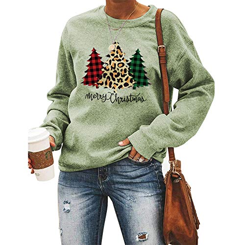 Aswinfon Frauen Langarm Sweatshirts Lässige Weihnachtsmuster Gedruckte Pullover Tops Herbst Winter Mode Round Neck Sweatshirt Cover