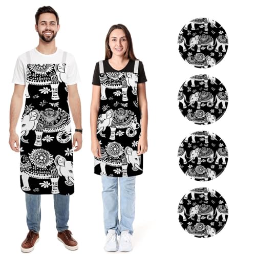 Tablier éléphant indien lot de 2 noir pour offrir aux passionnés de cuisine
