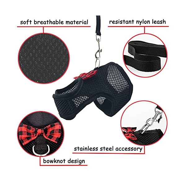 Asocea adjustable bunny harness and leash soft pet harness vest cloth lead for small animals rabbits ferret kitten black - image 4