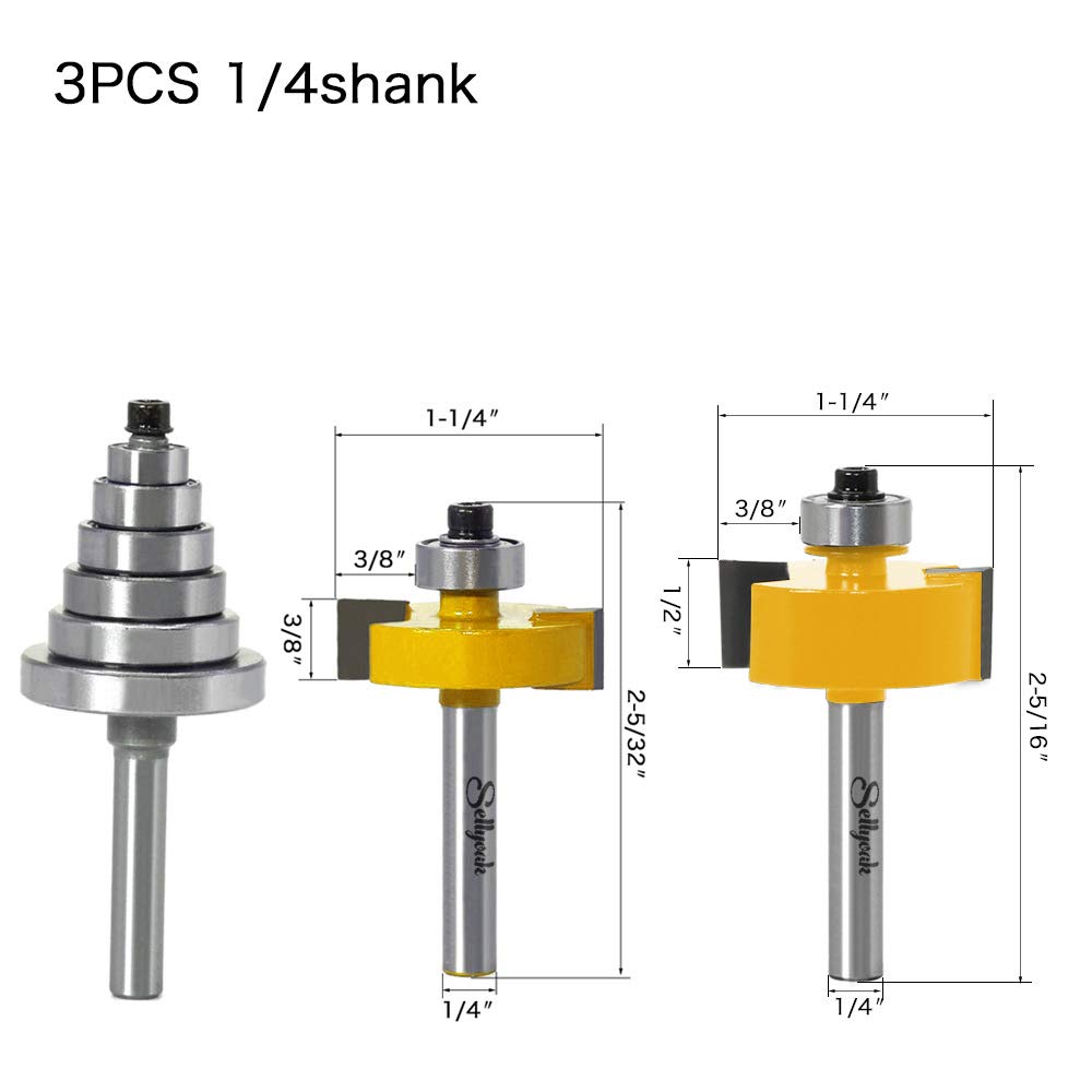 Cortador De Espiga Para Carpintería, Rodamientos Intercambiables, Vástago De 1/4 Pulgadas, Broca Enrutadora Rabbet De Múltiples Profundidades Con Juego De Rodamientos Para Madera