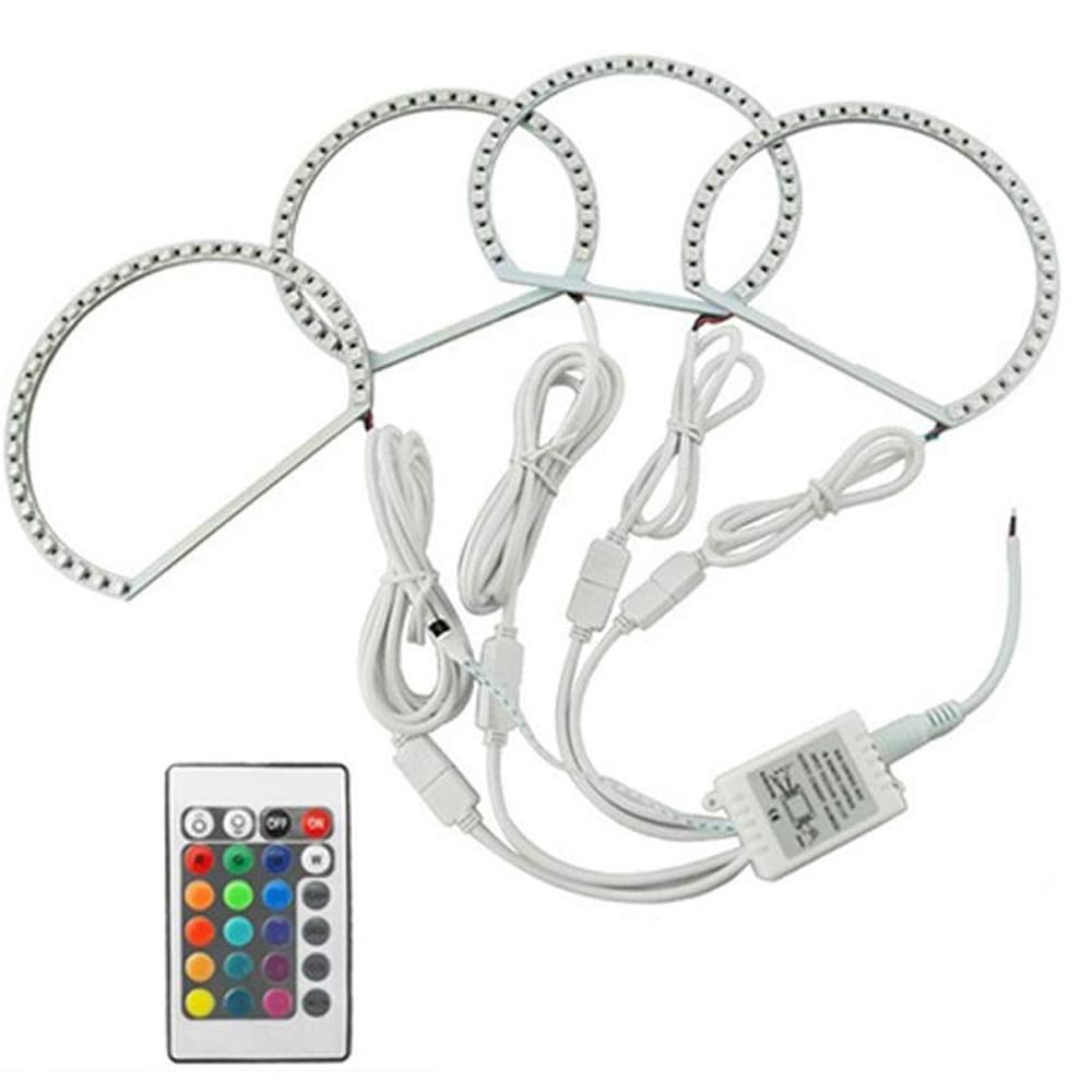 4pcs RGB LED Angel Eyes Light Headlight with Halo Ring Remote Control Kit DRL for E46, Super Bright RGB color 131mm