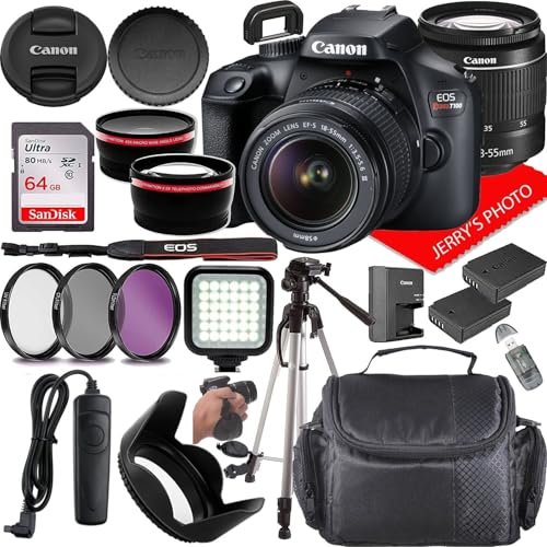 Canon EOS Rebel T100 DSLR Camera w/Canon EF-S 18-55mm F/3.5-5.6 DC III Zoom Lens + Extra Battery + Case + 64GB Memory (20pc Bundle) (Renewed)