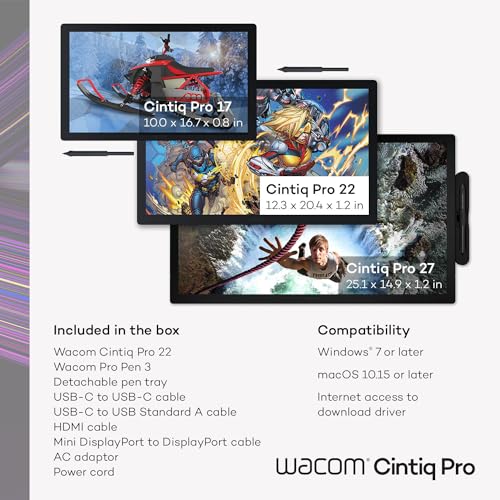 Wacom Cintiq Pro 22 Drawing Tablet with Screen, 21.5" Ultra HD 4K Touchscreen Display Graphic Arts Tablet with Pro Pen 3, Professional Creative Tablet w/Display for Windows PC, Mac, Linux