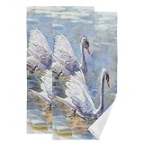 TropicalLife Handtücher 2er Set Ölgemälde Tier Schwan Handtücher Saugfähige Küchentücher Weiche Strandtücher für Yoga Gym Spa Hotel Badezimmer