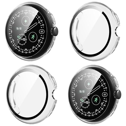 Suoman 4-Pack for Google Pixel Watch 4 45mm Case, HD Tempered Glass Screen Protector, Hard PC Glossy Protective Cover for Pixel Watch 4 45mm -Clear
