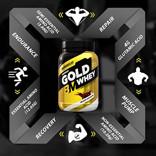 Image of Bigmuscles Nutrition Premium Gold Whey 1Kilogram Whey Protein Isolate Blend | 25g Protein Per Serving [Cookie & Cream] & Real Mass Gainer [1Kilogram, Chocolate], 37 Grams