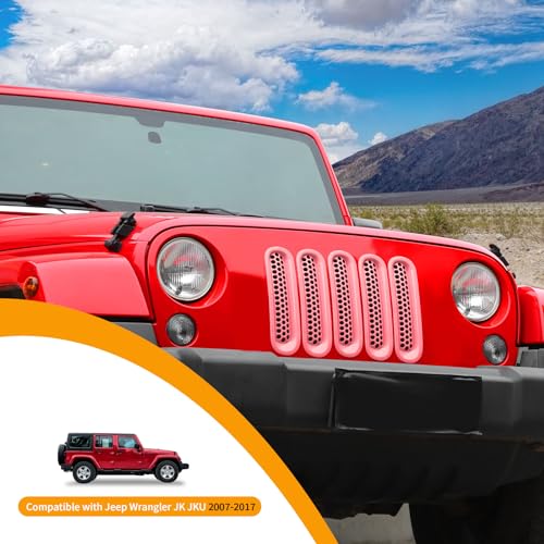 Image of Hoolcar Front Grill Mesh Inserts Clip-in Honeycomb Grille Guard Cover Fit for Jeep Wrangler JK JKU 2007-2017, Exterior Accessories, Pink