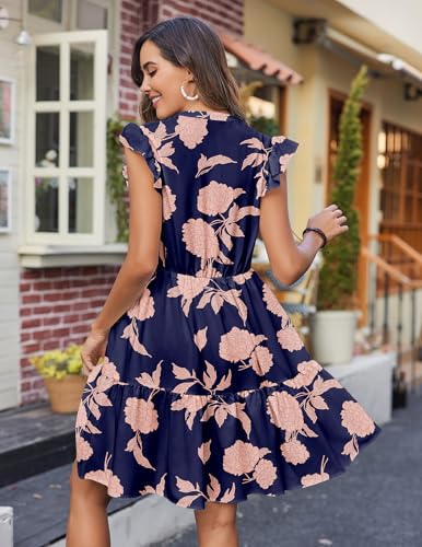 Image of HOTOUCH Women Printed Dress for Summer Short Ruffle Sleeve Dress Tiered Mini Dress with Pockets