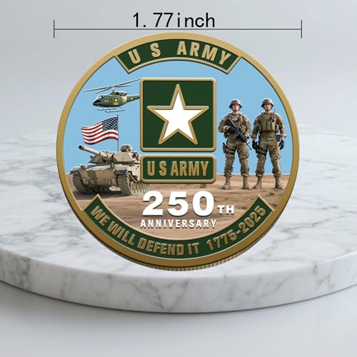 Image of 250th Anniversary U.S. Army Challenge Coin 1775-2025 - Double-Sided Gold-Plated U.S. Military Commemorative Coin - 1.77 inch High Relief Patriotic Collector Keepsake for Veterans (Army)