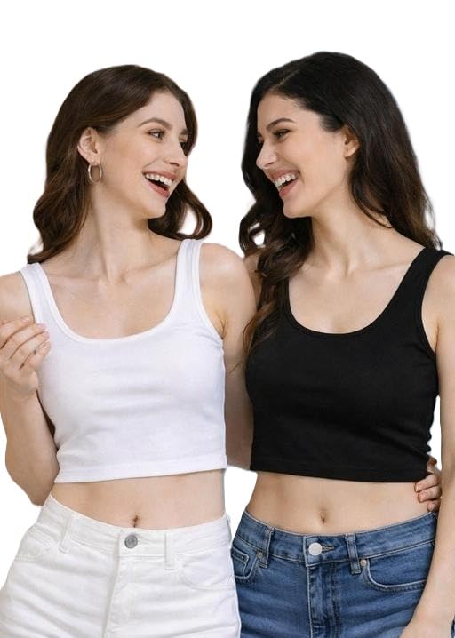Women Sleeveless Cropped Tank Top Set Slim Fit Comfortable Soft Stretchy Modern Daily Outfit Two Pack-image-16