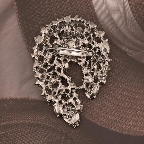 Image of Big Large Rhinestone Green Palm Leaf Statement 3.5 inch Brooch Pin Scarf Dress accessories Broach Gold Tone