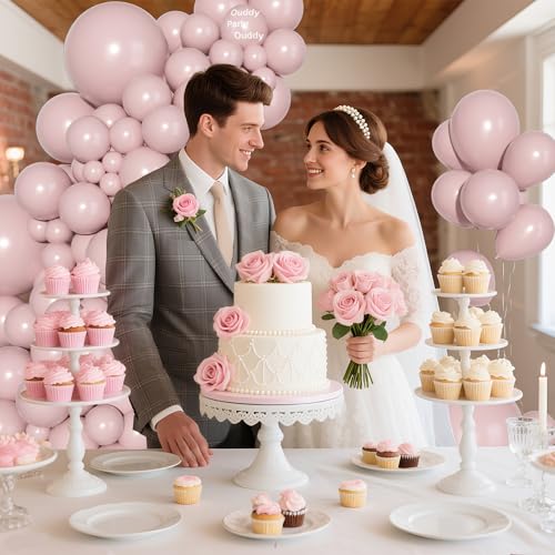 Image of Ouddy Party 129Pcs Dusty Pink Balloons Arch Garland Kit 18 12 10 5 Inch | Different Sizes 6Pcs 18 inch Boho Blush Pink Latex Balloons for Birthday Shower Wedding Anniversary Party Decorations