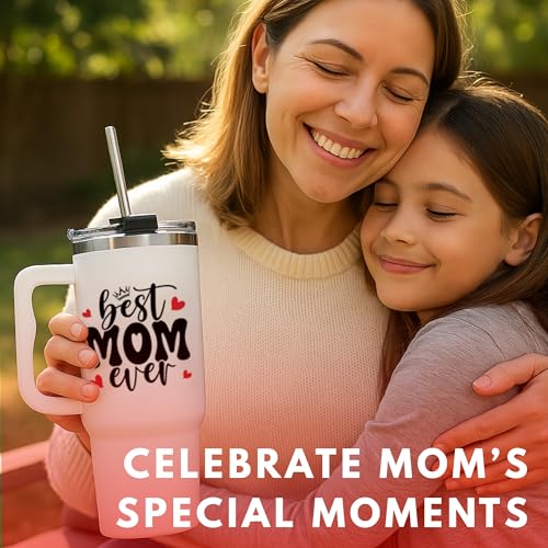 Christmas Gifts For Mom - Best Mom Ever Tumbler With Handle 40oz, Mommy Coffee Mug, Mama Tumblers, Momma Gift Ideas, Funny Birthday Present For Her, Cute Mother Day Gift Tumbler, Mom Cup - Image 4