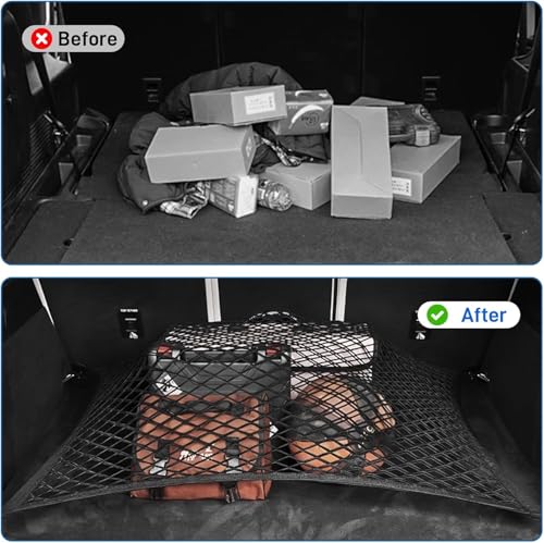 Zocipro Kofferraum Netz, 80 x 100 cm Kofferraumnetz Gepäcknetz Auto Erweiterbar auf 210 x 140 cm, Gepäckraumnetz, Kofferraum Netz Ladungssicherung mit 4 ABS Haken für die Meisten Autos