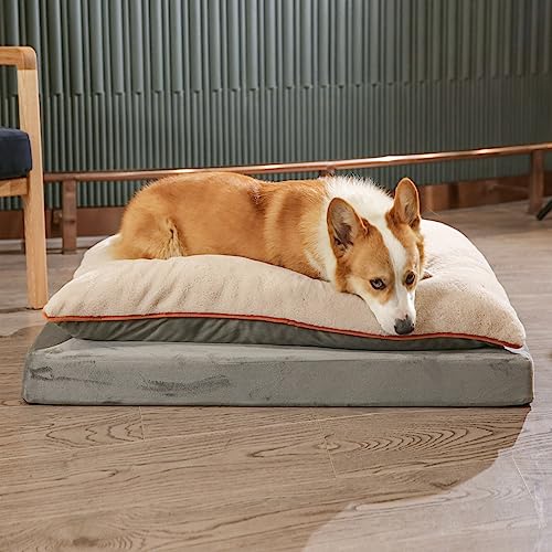 Image of Amazon Basics Washable Dog Bed with Cooling Gel Memory Foam, Pressure-Relief Supportive Design, Anti-Slip Bottom, Machine Washable Removable Cover, Extra Large (40 inch x 30 inch), Grey