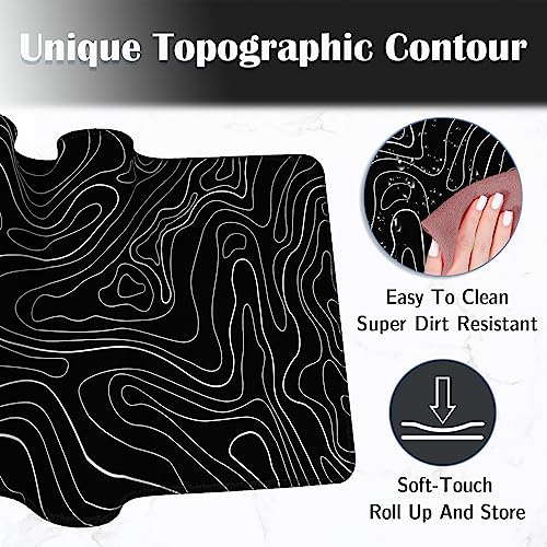 Black Topographic Mouse Pad XXXL - Giant Full Desk Gaming Mat, Huge Keyboard Pad for Ultimate Battlestation & Room Setup