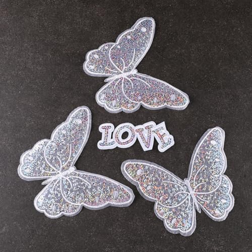 Set of 4 Sequin Butterfly Patches, 13.7 x 17 cm Embroidery Butterfly Applique, Lace Embroidery Patches, Repair Patches - Image 3