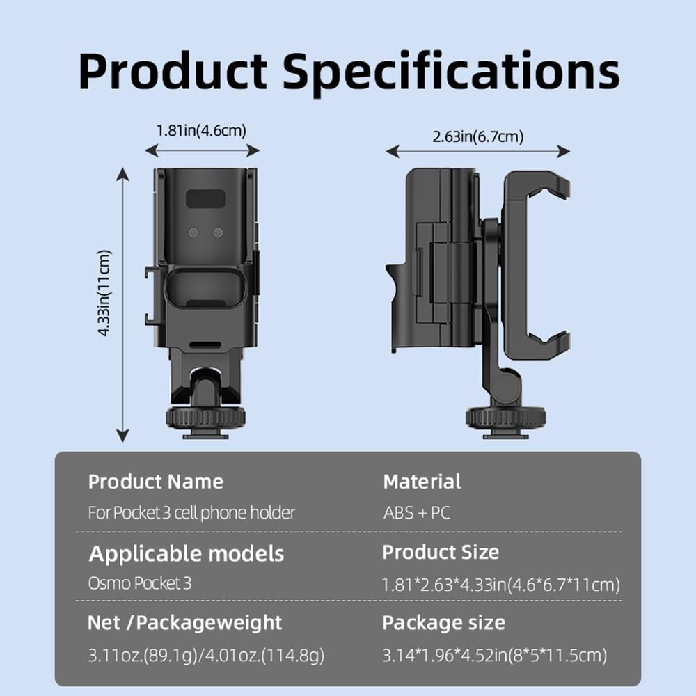 Stojak na telefon DJI Osmo Pocket 3, uchwyt na teleprompter do montażu na telefonie komórkowym, ramka ochronna z otworem gwintowanym 1/10.2 cm, używany ze statywem i drążkiem przedłużającym