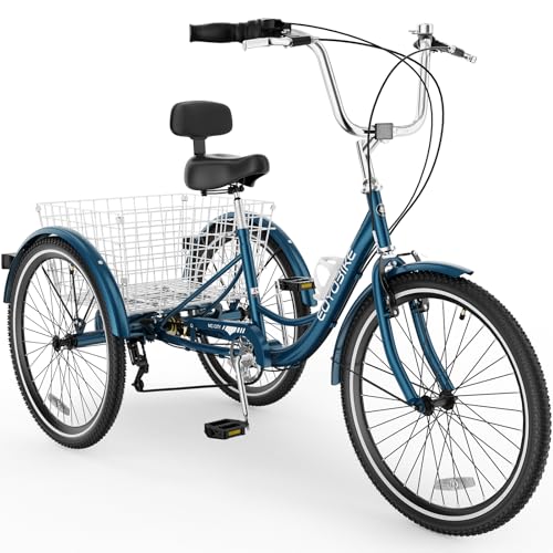 MOONCOOL Adult Tricycles 3 Wheel 7 Speed Trikes, 20/24/26 inch Adult Trikes 3 Wheeled Bike with Basket for Seniors, Women, Men